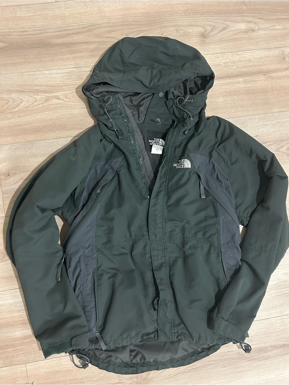 The North Face Men's Hooded Rain Jacket in Olive/Gray